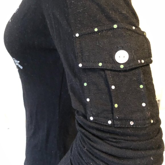 CACHE EMBELLISHED SO CUTE BLK / PINK WHITE / SILVER LONG SLEEVE NWOT SZ M - Picture 5 of 6